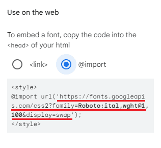Copiez le contenu de "url" dans "@import"